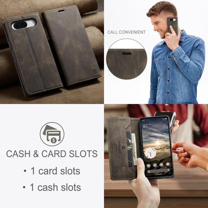 AUTSPACE - AUTSPACE Google Pixel 8a Wallet Fodral Äkta läder - Kaffe