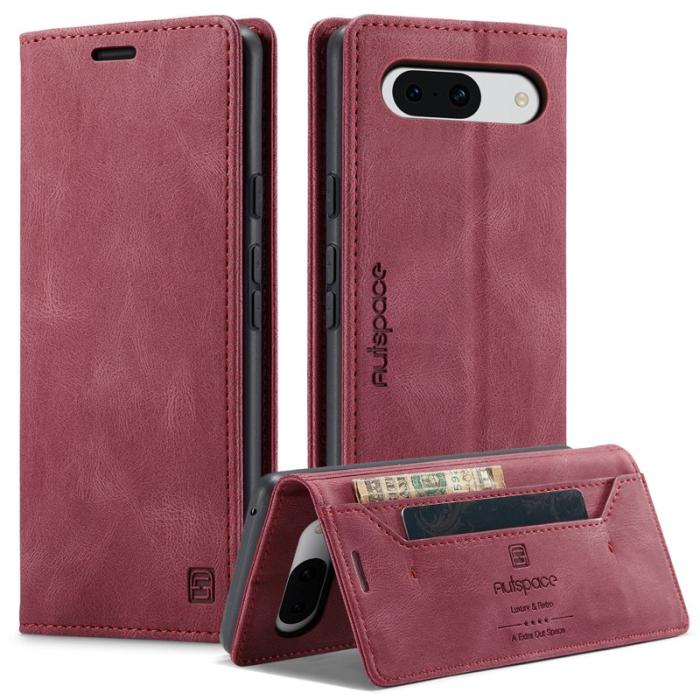 AUTSPACE - AUTSPACE Google Pixel 8a Wallet Fodral Äkta läder - Röd