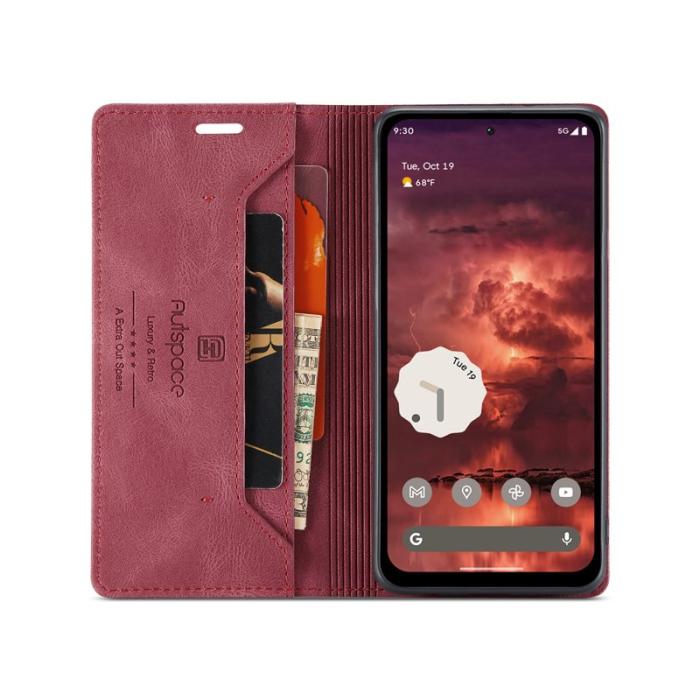 AUTSPACE - AUTSPACE Google Pixel 8a Wallet Fodral Äkta läder - Röd