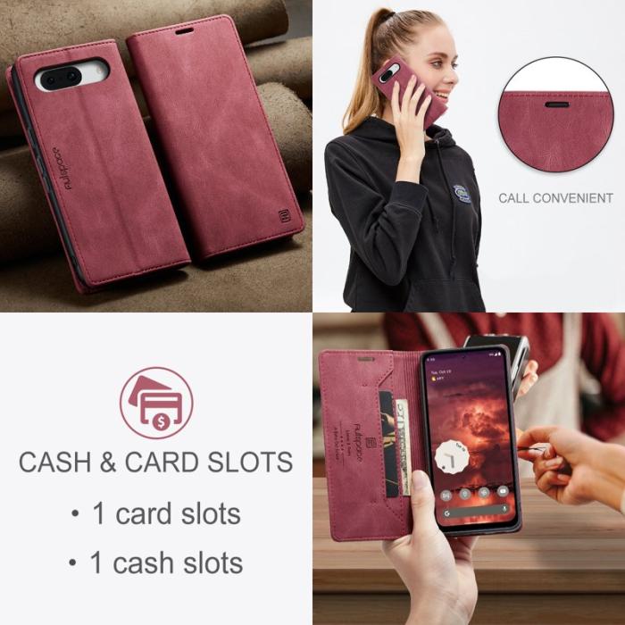 AUTSPACE - AUTSPACE Google Pixel 8a Wallet Fodral Äkta läder - Röd