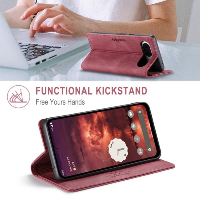 AUTSPACE - AUTSPACE Google Pixel 8a Wallet Fodral Äkta läder - Röd