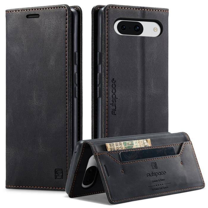 AUTSPACE - AUTSPACE Google Pixel 8a Wallet Fodral Äkta läder - Svart