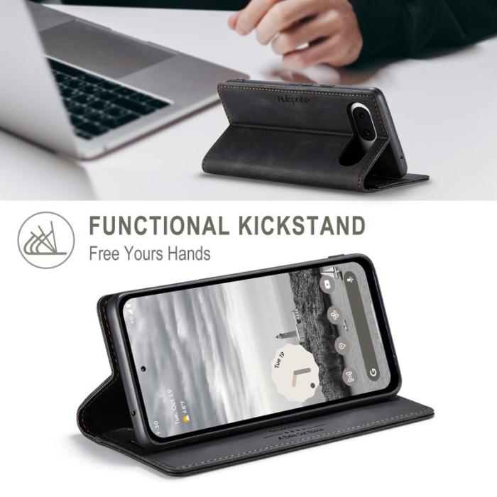 AUTSPACE - AUTSPACE Google Pixel 8a Wallet Fodral Äkta läder - Svart