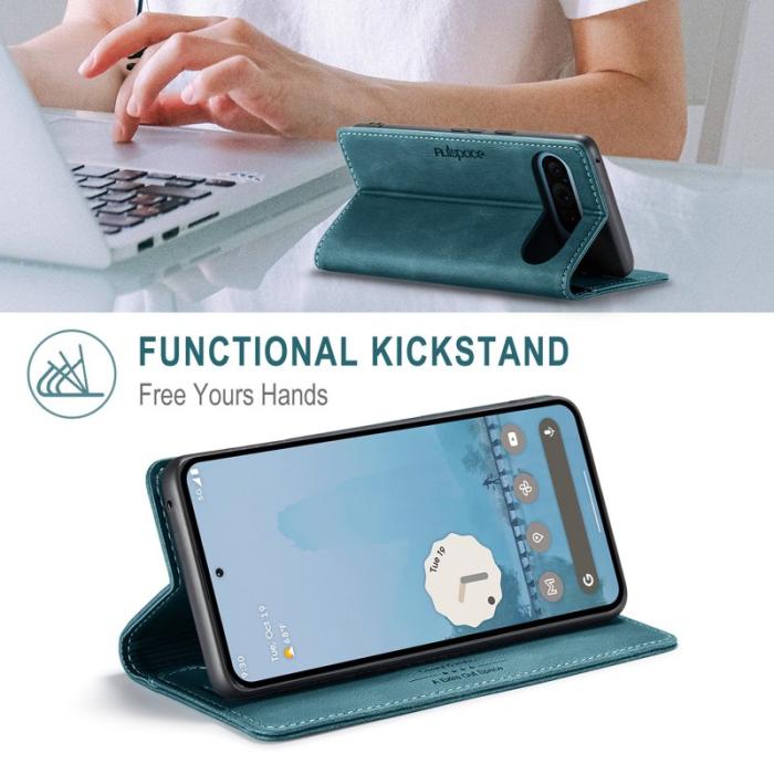 AUTSPACE - AUTSPACE Google Pixel 9 Pro Wallet Fodral Äkta läder - Blå