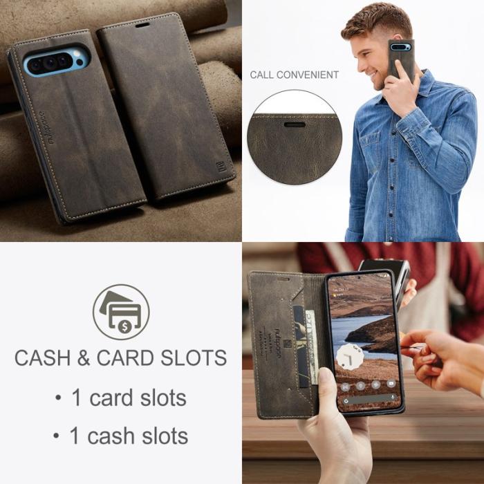 AUTSPACE - AUTSPACE Google Pixel 9 Pro Wallet Fodral Äkta läder - Kaffe