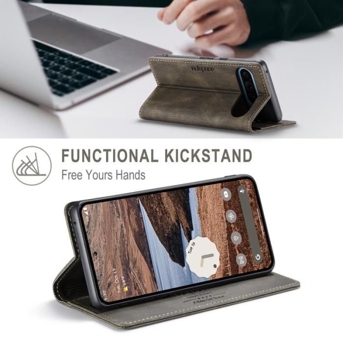 AUTSPACE - AUTSPACE Google Pixel 9 Pro Wallet Fodral Äkta läder - Kaffe