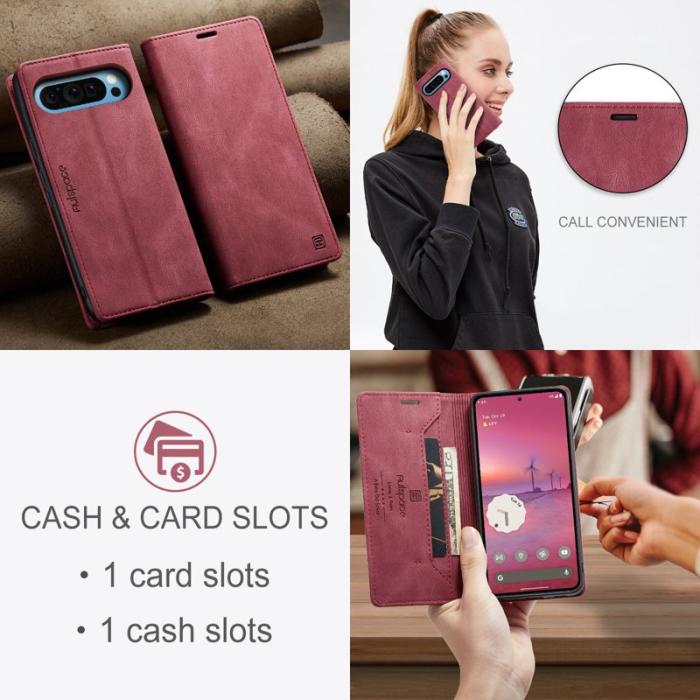 AUTSPACE - AUTSPACE Google Pixel 9 Pro Wallet Fodral Äkta läder - Röd