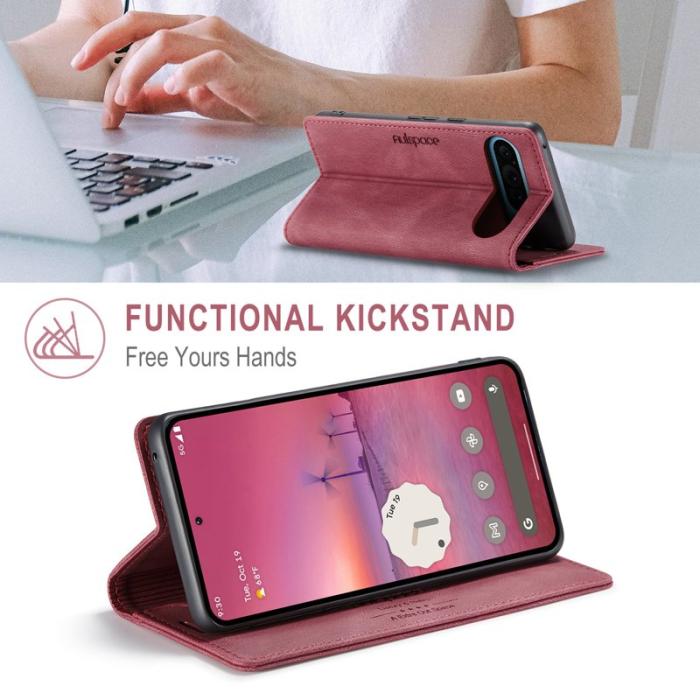 AUTSPACE - AUTSPACE Google Pixel 9 Pro Wallet Fodral Äkta läder - Röd