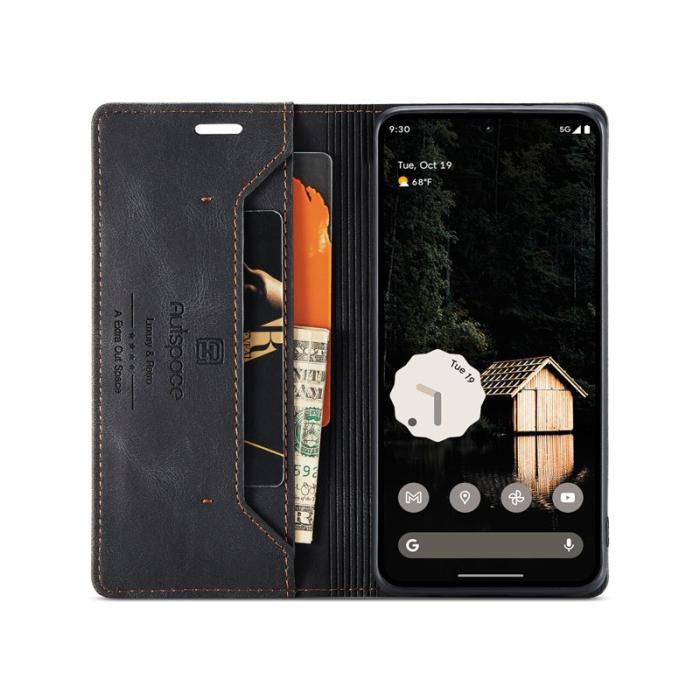 AUTSPACE - AUTSPACE Google Pixel 9 Pro Wallet Fodral Äkta läder - Svart