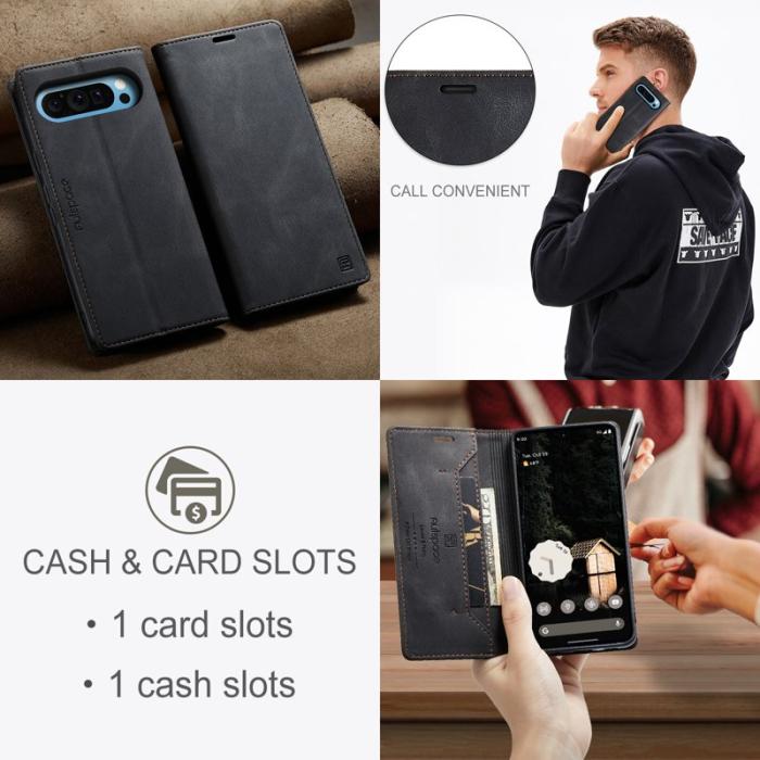 AUTSPACE - AUTSPACE Google Pixel 9 Pro Wallet Fodral Äkta läder - Svart