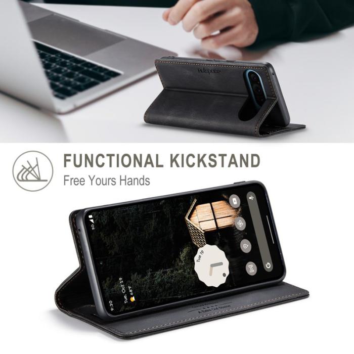 AUTSPACE - AUTSPACE Google Pixel 9 Pro Wallet Fodral Äkta läder - Svart