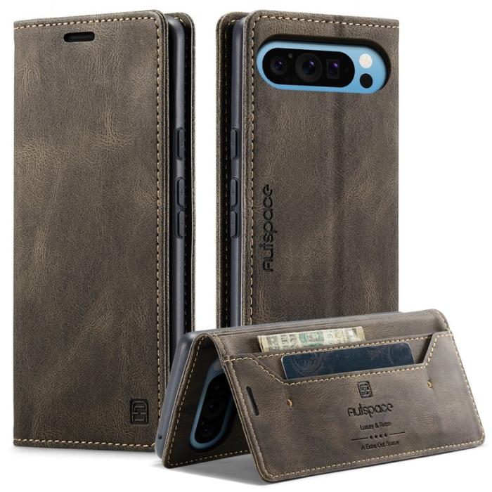 AUTSPACE - AUTSPACE Google Pixel 9 Pro XL Wallet Fodral Äkta läder - Kaffe