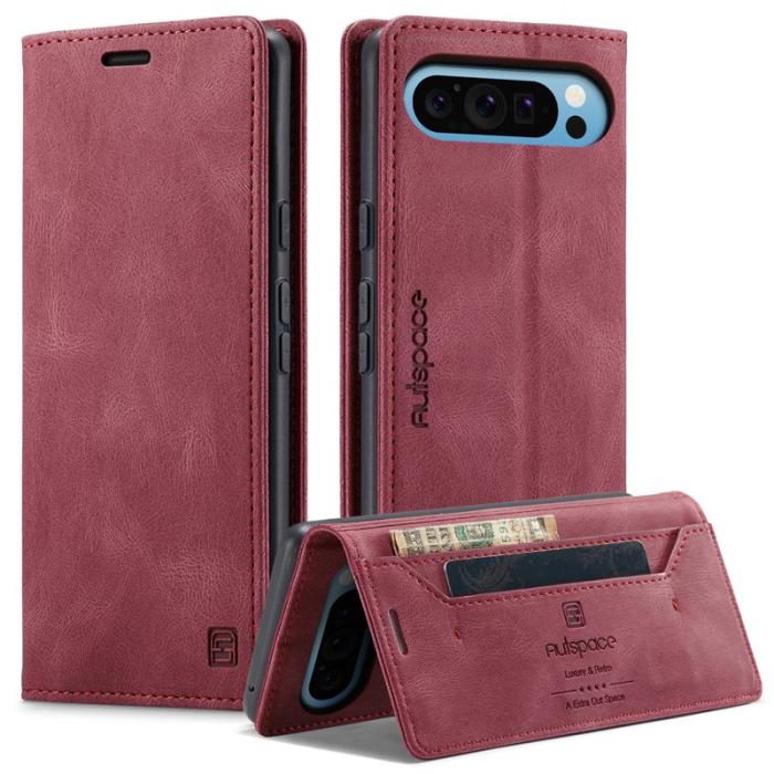 AUTSPACE - AUTSPACE Google Pixel 9 Pro XL Wallet Fodral Äkta läder - Röd