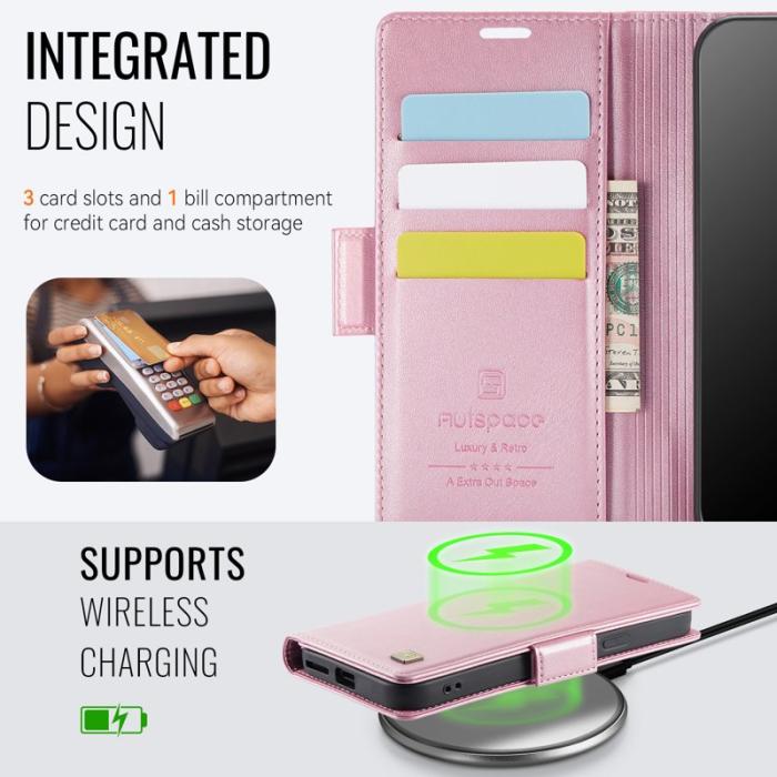 AUTSPACE - AUTSPACE Google Pixel 9a Fodral - Äkta läder - Retro - Rosa