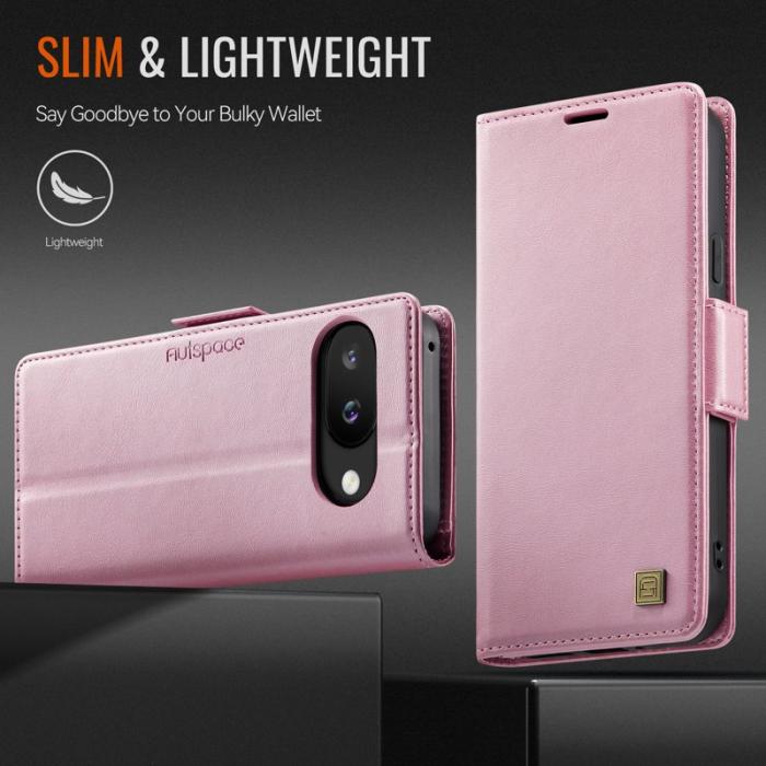 AUTSPACE - AUTSPACE Google Pixel 9a Fodral - Äkta läder - Retro - Rosa