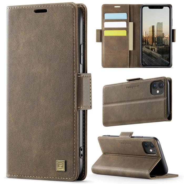 AUTSPACE - AUTSPACE iPhone 11 Fodral Retro Läder - Brun - RFID Blocking
