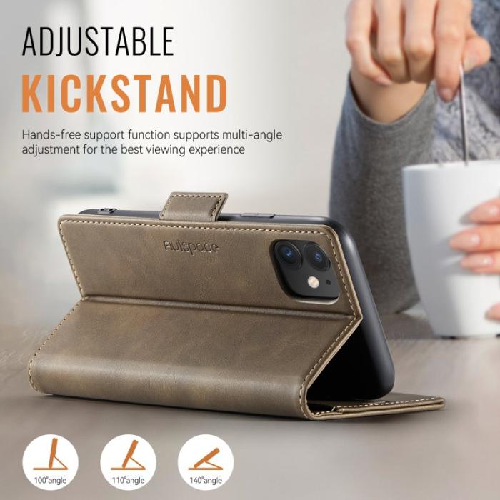 AUTSPACE - AUTSPACE iPhone 11 Fodral Retro Läder - Brun - RFID Blocking