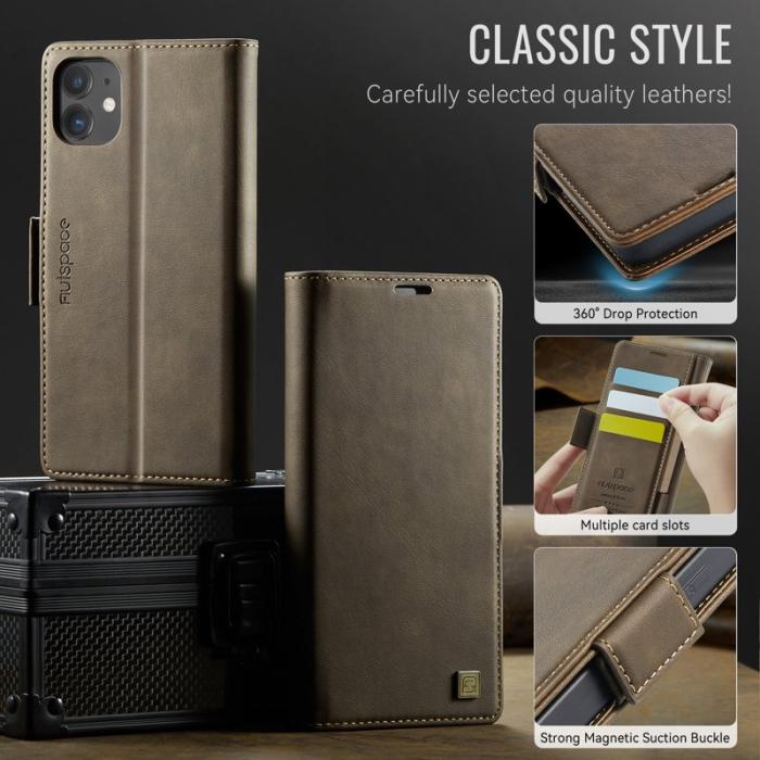 AUTSPACE - AUTSPACE iPhone 11 Fodral Retro Läder - Brun - RFID Blocking