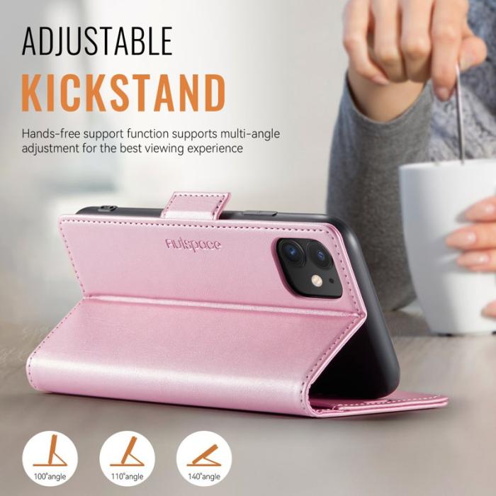 AUTSPACE - AUTSPACE iPhone 11 Fodral Retro Läder - Pink - RFID Blocking