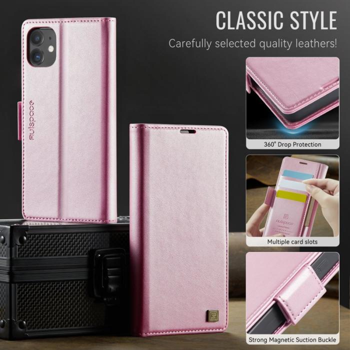 AUTSPACE - AUTSPACE iPhone 11 Fodral Retro Läder - Pink - RFID Blocking