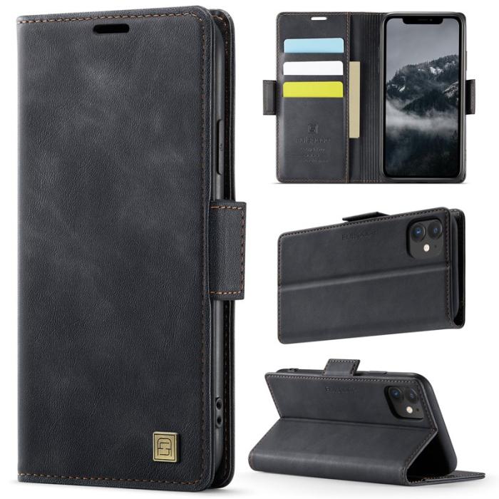 AUTSPACE - AUTSPACE iPhone 11 Fodral Retro Läder - Svart - RFID Blocking