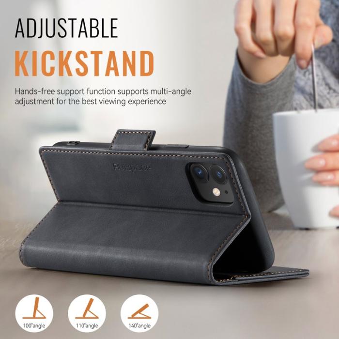 AUTSPACE - AUTSPACE iPhone 11 Fodral Retro Läder - Svart - RFID Blocking