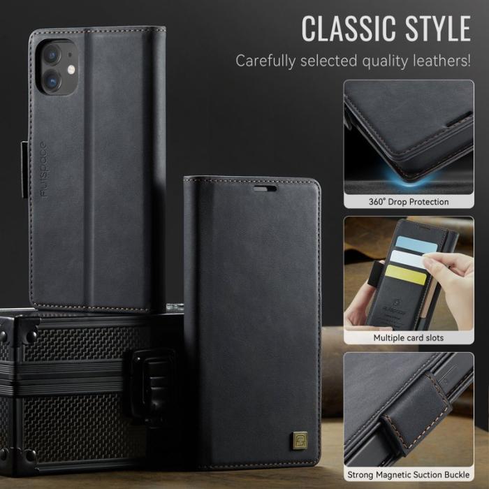 AUTSPACE - AUTSPACE iPhone 11 Fodral Retro Läder - Svart - RFID Blocking