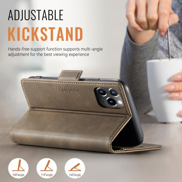 AUTSPACE - AUTSPACE iPhone 11 Pro Fodral Retro Läder - Brun - RFID Blocking