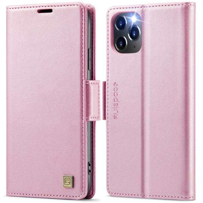 AUTSPACE - AUTSPACE iPhone 11 Pro Fodral Retro Läder - Pink - RFID Blocking