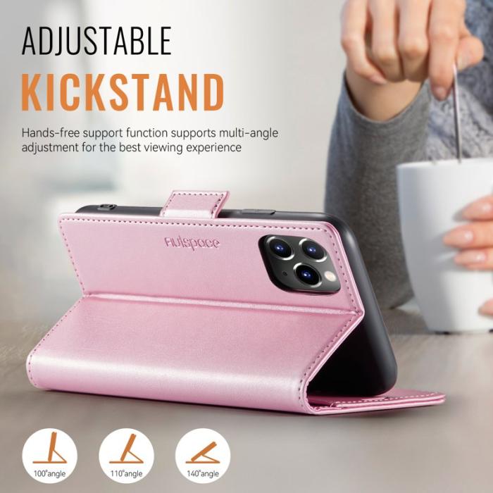AUTSPACE - AUTSPACE iPhone 11 Pro Fodral Retro Läder - Pink - RFID Blocking