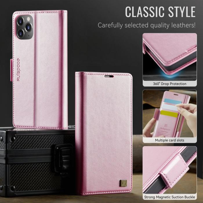 AUTSPACE - AUTSPACE iPhone 11 Pro Fodral Retro Läder - Pink - RFID Blocking