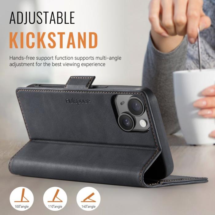 AUTSPACE - AUTSPACE iPhone 14 Fodral A11 RFID Blocking Äkta läder - Svart