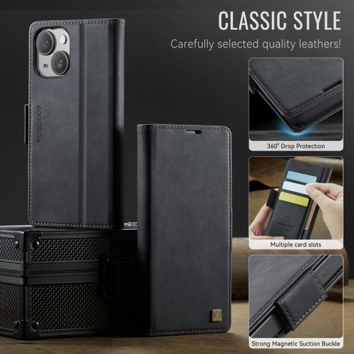 AUTSPACE - AUTSPACE iPhone 14 Fodral A11 RFID Blocking Äkta läder - Svart