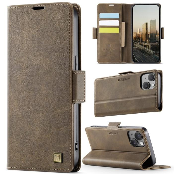 AUTSPACE - AUTSPACE iPhone 14 Fodral Retro Läder - Brun - RFID Blocking