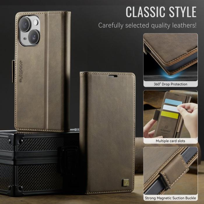 AUTSPACE - AUTSPACE iPhone 14 Fodral Retro Läder - Brun - RFID Blocking