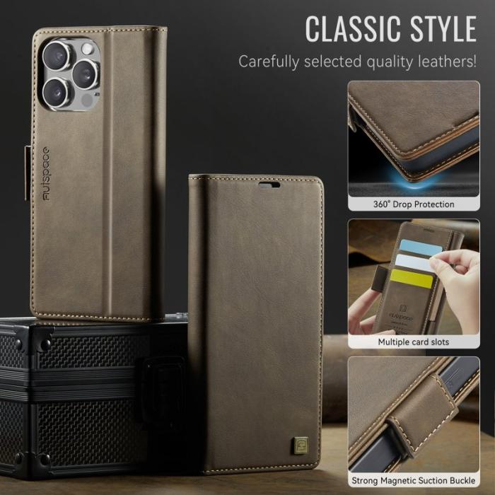 AUTSPACE - AUTSPACE iPhone 14 Pro Fodral Retro Läder - Brun - RFID Blocking