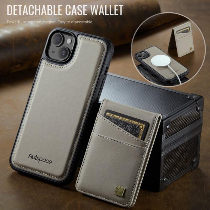 AUTSPACE - AUTSPACE iPhone 15 Fodral Äkta läder - Grå