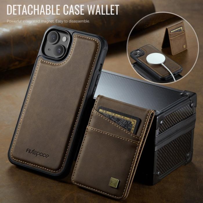 AUTSPACE - AUTSPACE iPhone 15 Fodral Äkta läder - Kaffe