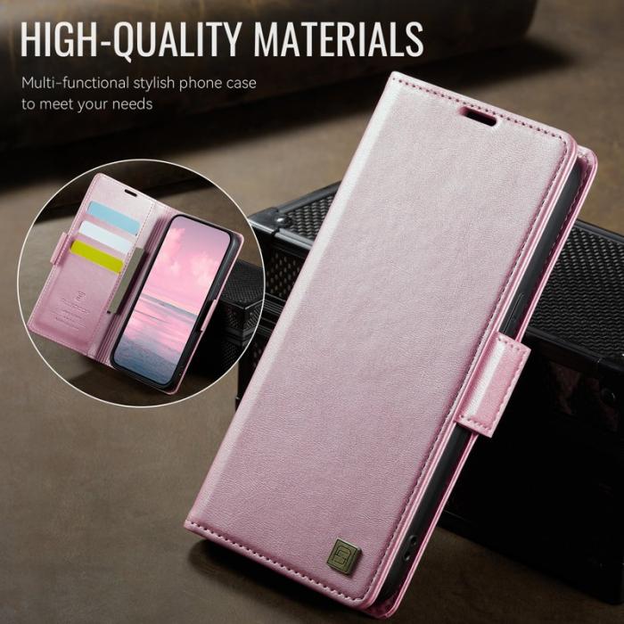 AUTSPACE - AUTSPACE iPhone 15 Fodral Retro Läder - RFID Blocker - Rosa