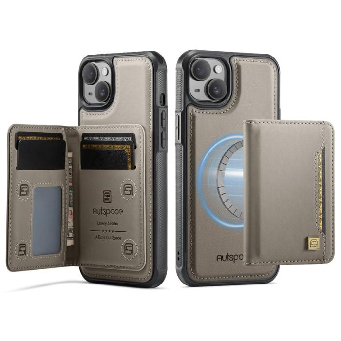 AUTSPACE - AUTSPACE iPhone 15 Fodral Vintage Läder - Grå