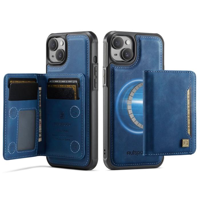 AUTSPACE - AUTSPACE iPhone 15 Plus Fodral Äkta läder - Blå