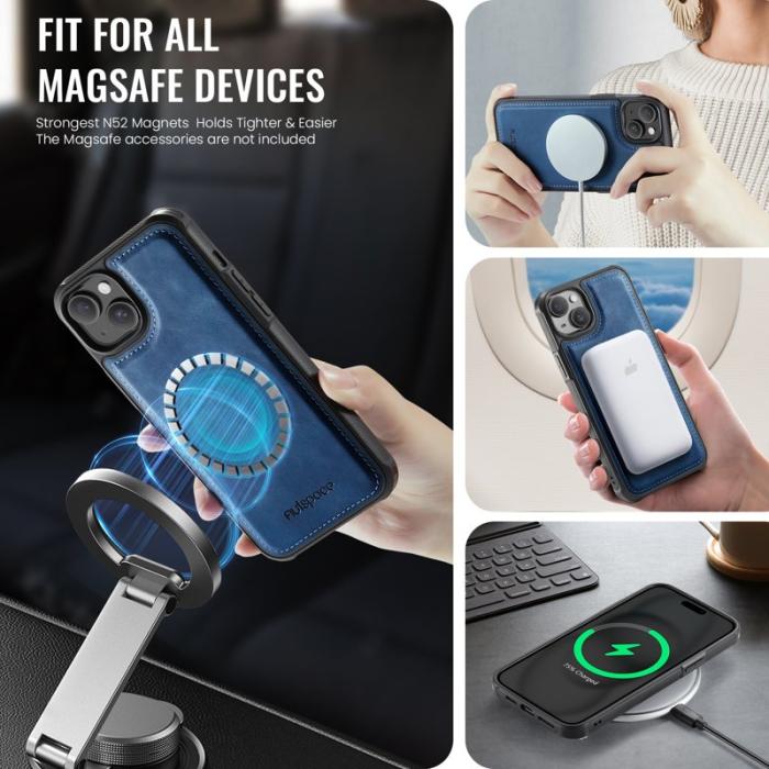 AUTSPACE - AUTSPACE iPhone 15 Plus Fodral Äkta läder - Blå