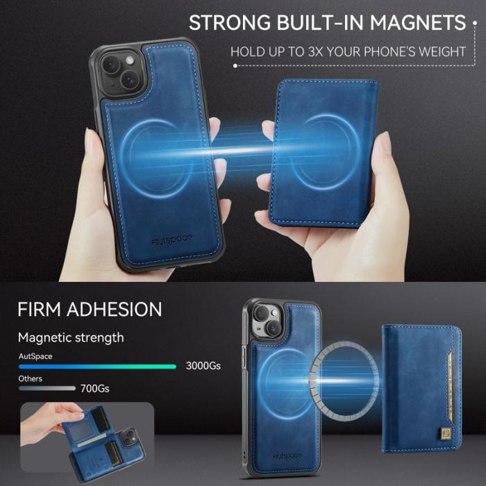 AUTSPACE - AUTSPACE iPhone 15 Plus Fodral Äkta läder - Blå