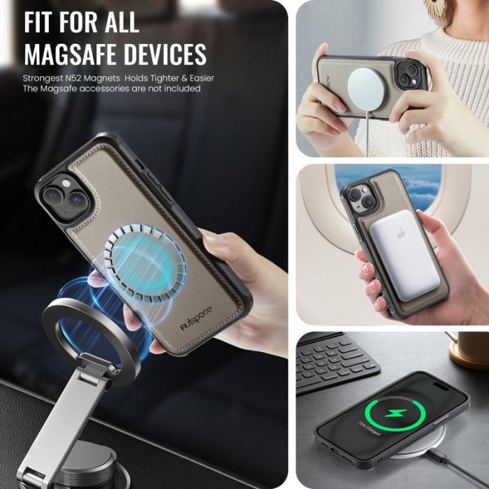 AUTSPACE - AUTSPACE iPhone 15 Plus Fodral Äkta läder - Grå