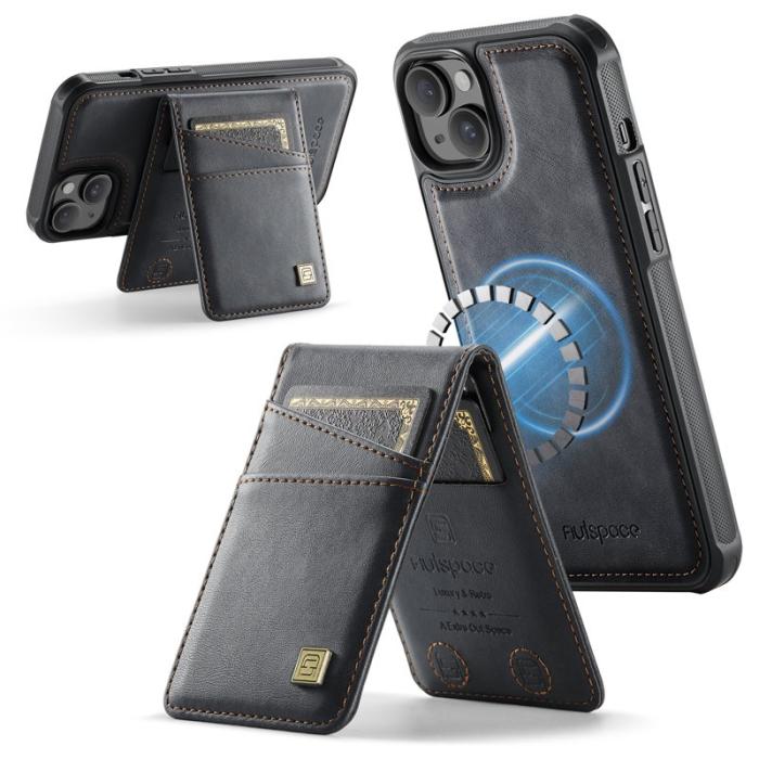 AUTSPACE - AUTSPACE iPhone 15 Plus Fodral Äkta läder - Svart