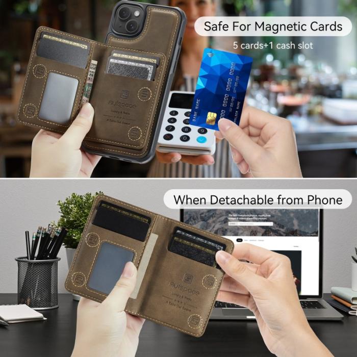 AUTSPACE - AUTSPACE iPhone 15 Plus Fodral Vintage Läder - Kaffe