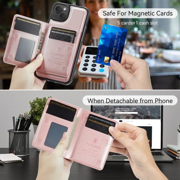 AUTSPACE - AUTSPACE iPhone 15 Plus Fodral Vintage Läder - Rose Gold