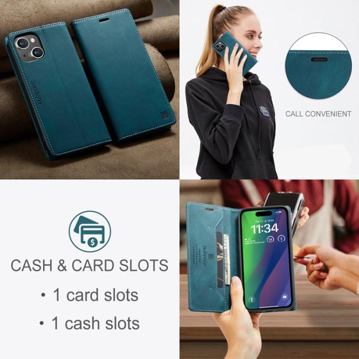 AUTSPACE - AUTSPACE iPhone 15 Plus Wallet Fodral Äkta läder - Blå