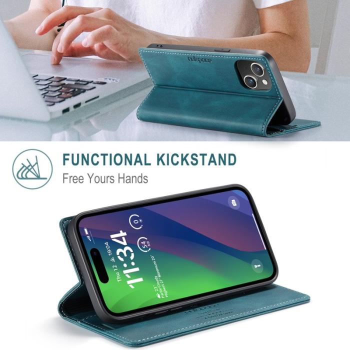 AUTSPACE - AUTSPACE iPhone 15 Plus Wallet Fodral Äkta läder - Blå