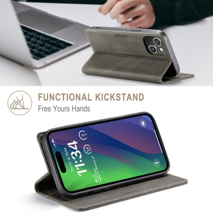 AUTSPACE - AUTSPACE iPhone 15 Plus Wallet Fodral Äkta läder - Kaffe